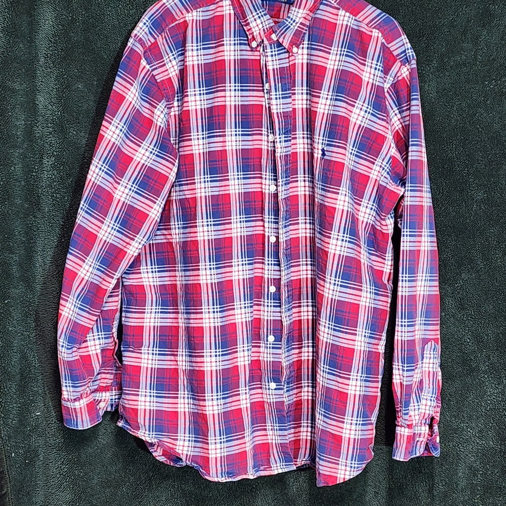 Polo Men's Red and Blue Plaid Shirt